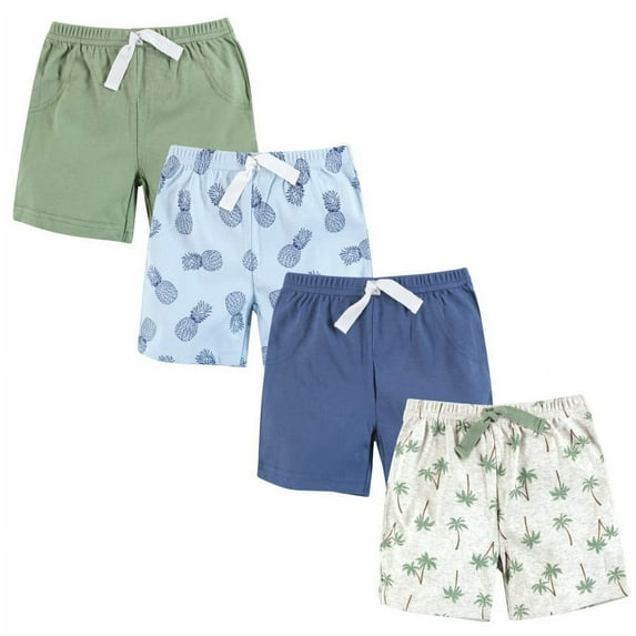 Hudson Baby Boy Shorts Bottoms 4-Pack, Palm Tree, 9-12 Months