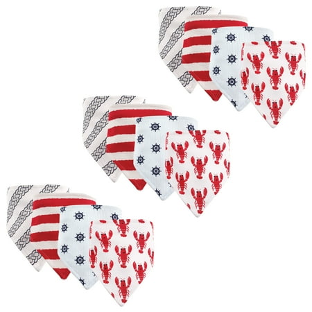 Hudson Baby Boy and Girl Bandana Bib, 12 Pack, Crayfish