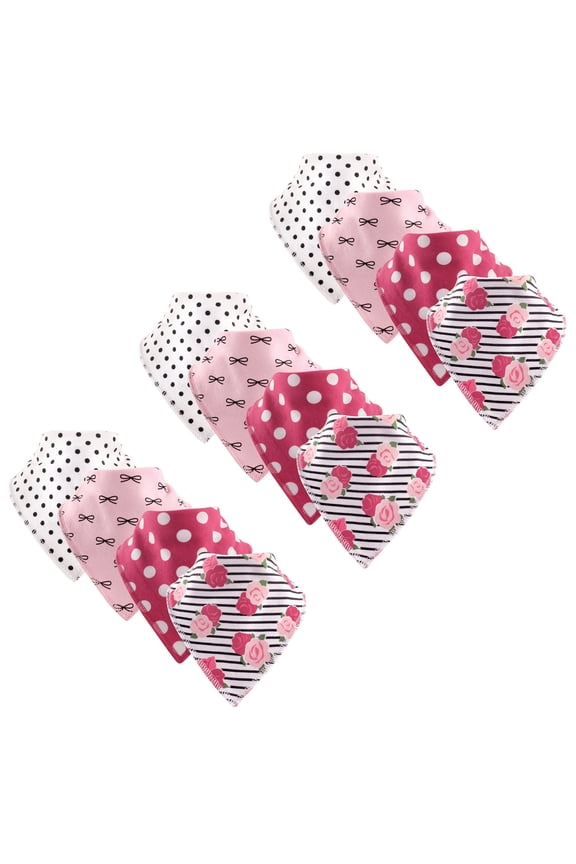Boy and Girl Cotton/Fleece Bandana Bib, 12 Pack, Bows