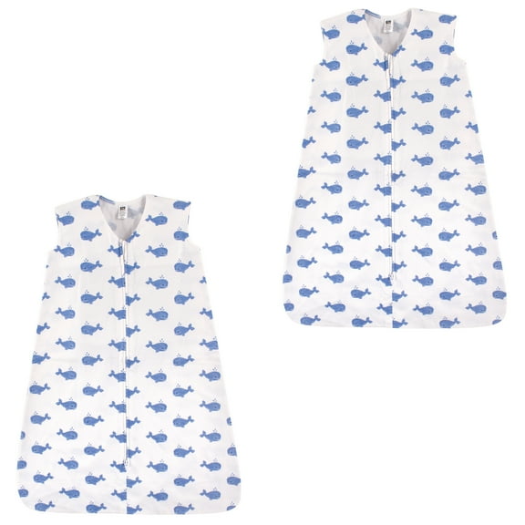 Hudson Baby Boy and Girl Jersey Cotton Sleeping Bag 2 Pack, Blue Whales, 0-6 Months