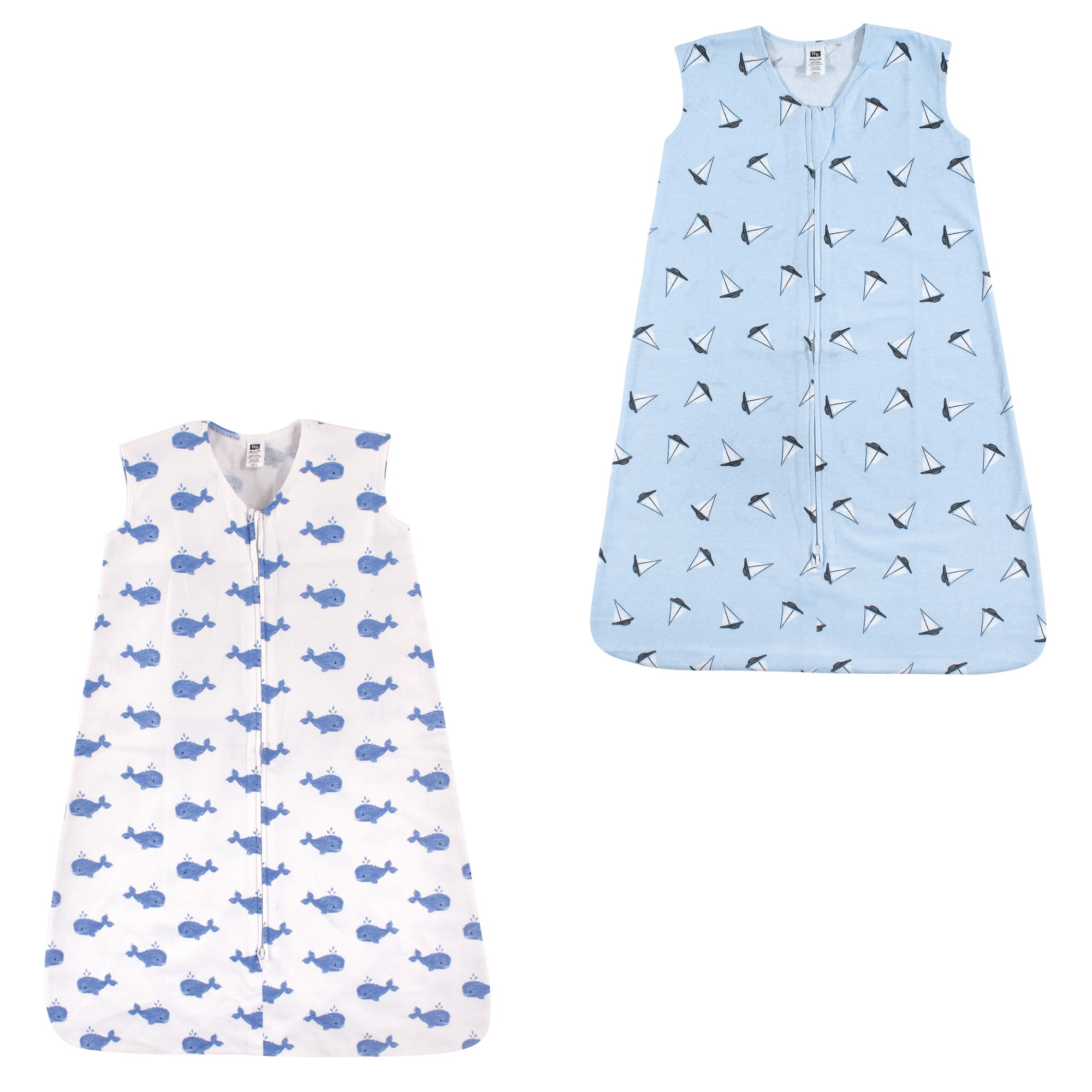 Hudson Baby Boy and Girl Jersey Cotton Sleeping Bag 2 Pack, Blue Whales and Sailboats, 12-18 Months