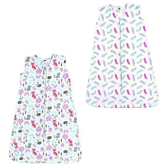 Hudson Baby Boy and Girl Jersey Cotton Sleeping Bag 2 Pack, Feathers and Woodland Fox, 12-18 Months