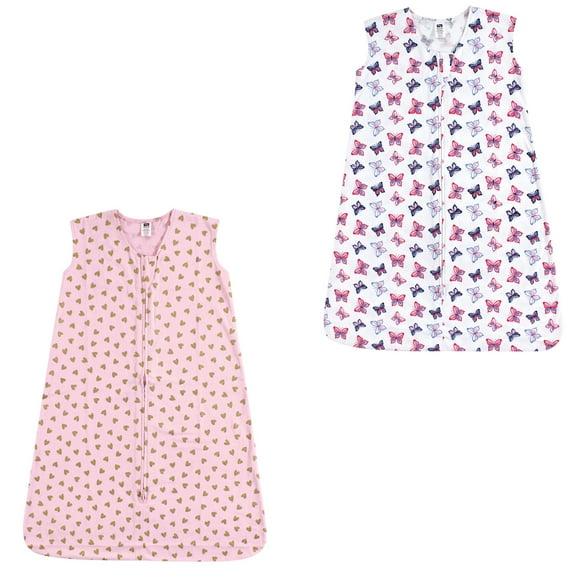 Hudson Baby Boy and Girl Jersey Cotton Sleeping Bag 2 Pack, Gold Hearts and Butterflies, 18-24 Months