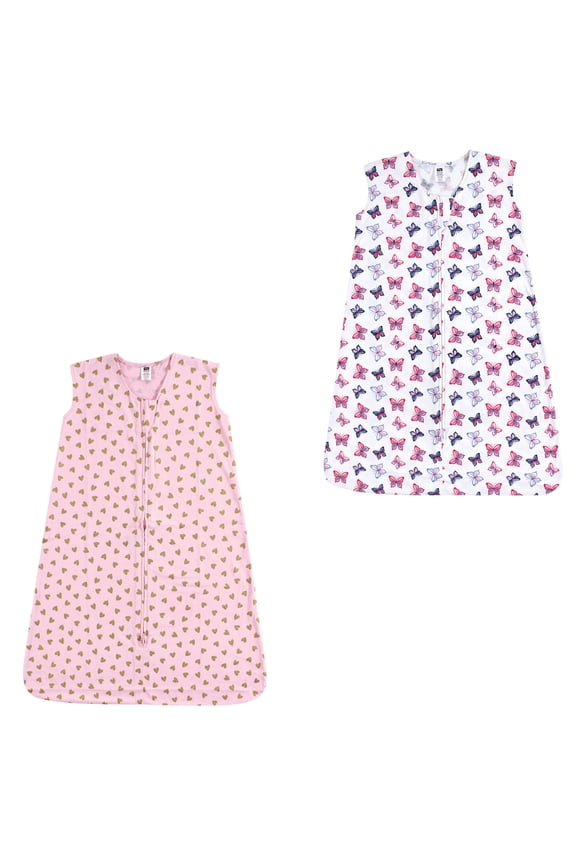 Boy and Girl Jersey Cotton Sleeping Bag 2 Pack, Gold Hearts and Butterflies, 18-24 Months