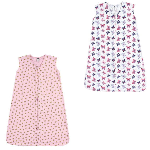 Hudson Baby Boy and Girl Jersey Cotton Sleeping Bag 2 Pack, Gold Hearts and Butterflies, 6-12 Months