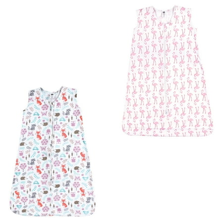 Hudson Baby Boy and Girl Jersey Cotton Sleeping Bag 2 Pack, Woodland Fox and Flamingo, 18-24 Months