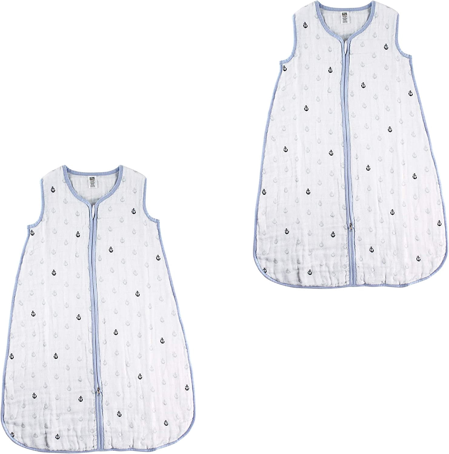 Hudson Baby Boy and Girl Muslin Sleeping Bag 2 Pack, Blue Anchors, 6-12 Months