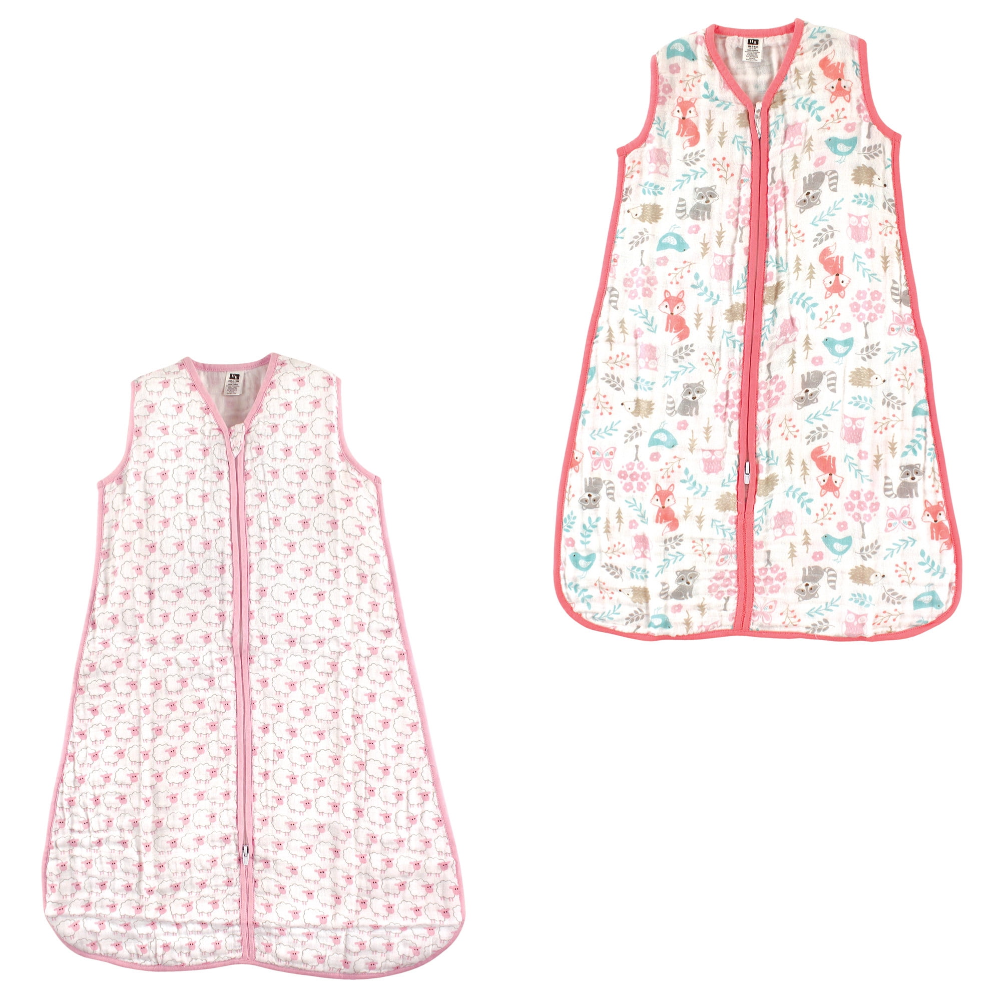 Hudson Baby Boy and Girl Muslin Sleeping Bag 2 Pack, Pink Sheep and Woodland Fox, 12-18 Months