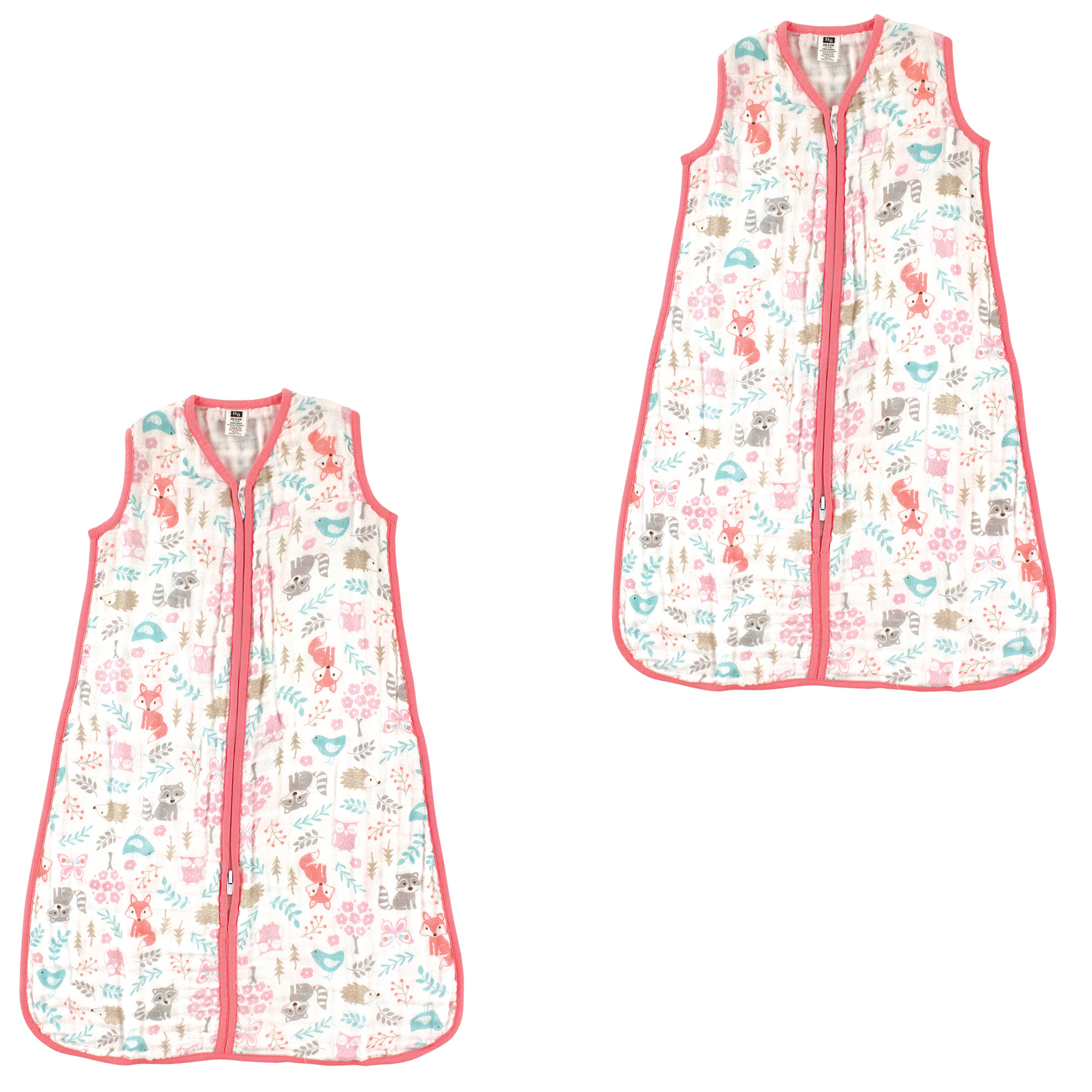 Hudson Baby Unisex Muslin Cotton Sleeveless Wearable Sleeping Bag, Sack, Blanket 0-6 Month Woodland Fox 2-pack