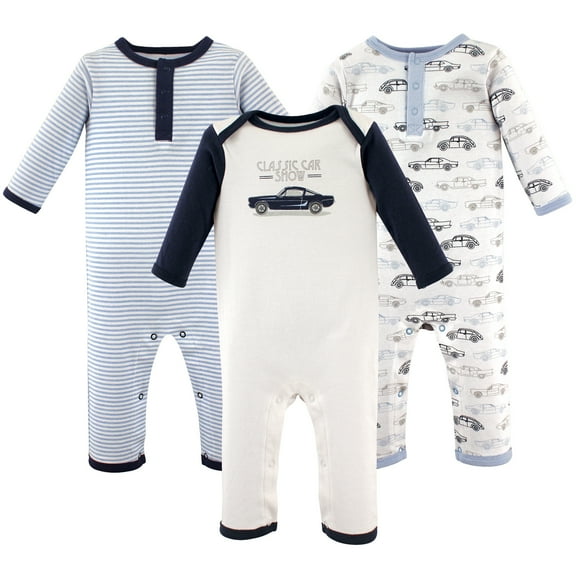 Hudson Baby Unisex 100% Cotton Classic Car Union Suits Set, 3-6 Months, 3-Piece