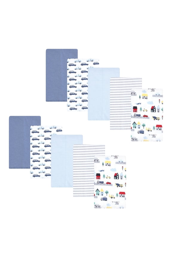 Boys Cotton Flannel Burp Cloths 10-Pack, City Life, One Size