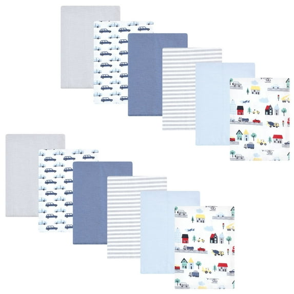 Hudson Baby Boys Cotton Flannel Burp Cloths 12-Pack Bundle, City Life, One Size