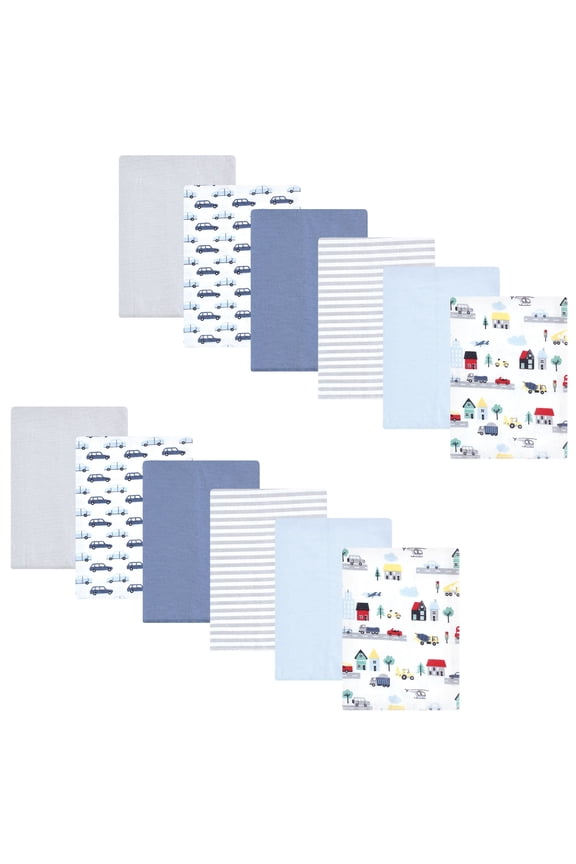 Boys Cotton Flannel Burp Cloths 12-Pack Bundle, City Life, One Size