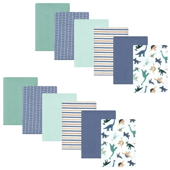 Hudson Baby Boys Cotton Flannel Burp Cloths 12-Pack Bundle, Dino Friends, One Size