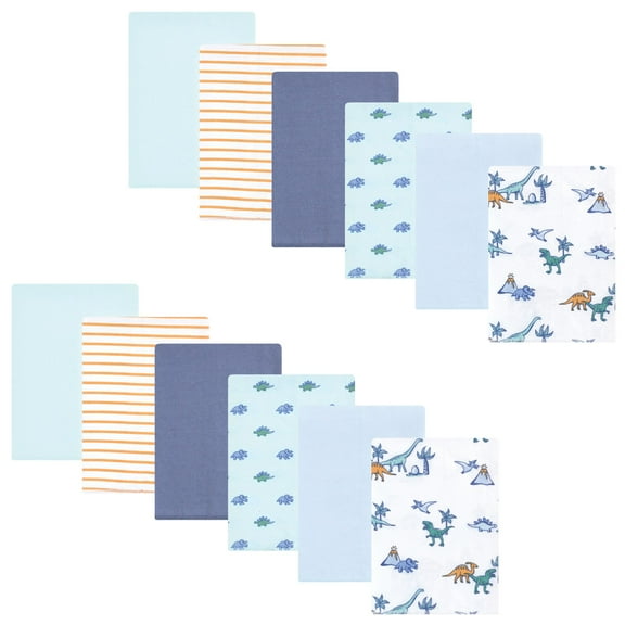 Hudson Baby Boys Cotton Flannel Burp Cloths 12-Pack Bundle, Pastel Dino, One Size