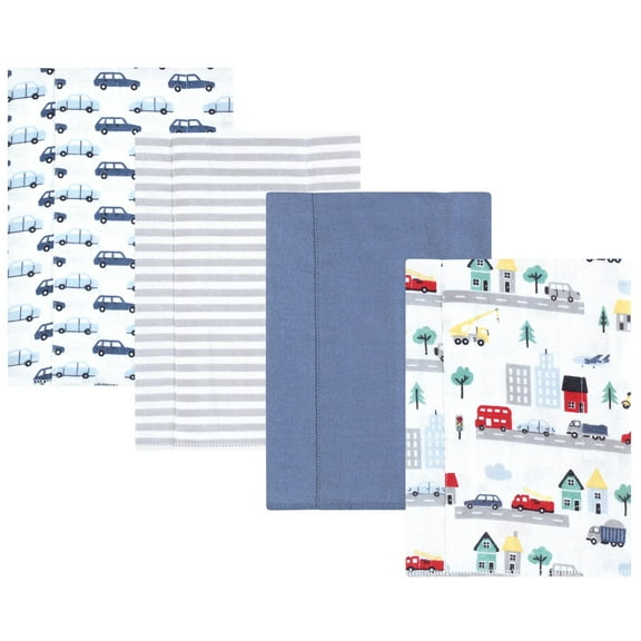 Hudson Baby Boys Cotton Flannel Burp Cloths 4-Pack, City Life, One Size