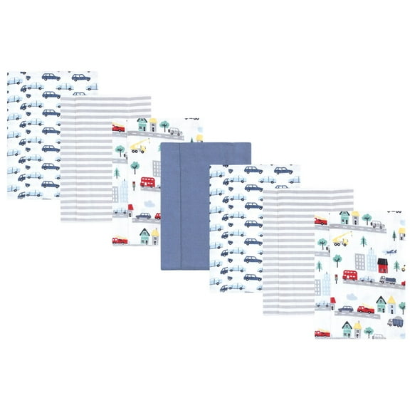 Hudson Baby Boys Cotton Flannel Burp Cloths 7-Pack, City Life, One Size