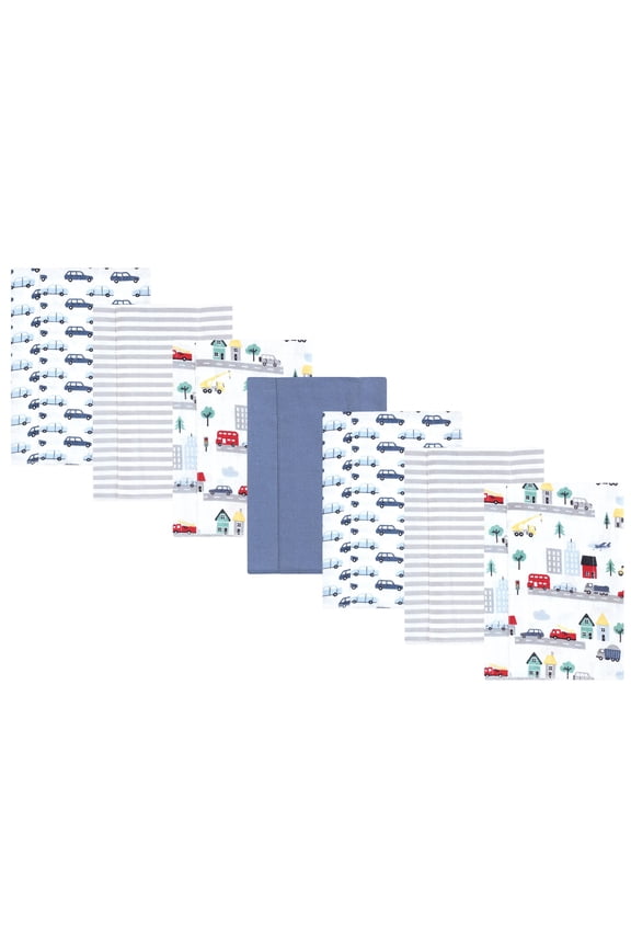 Boys Cotton Flannel Burp Cloths 7-Pack, City Life, One Size