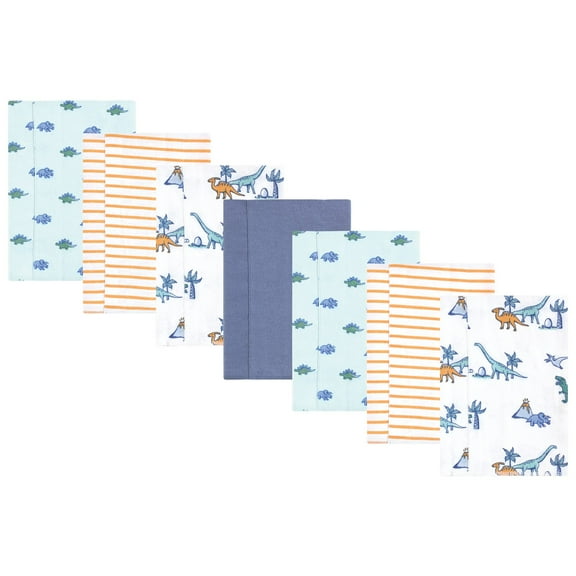 Hudson Baby Boys Cotton Flannel Burp Cloths 7-Pack, Pastel Dino, One Size