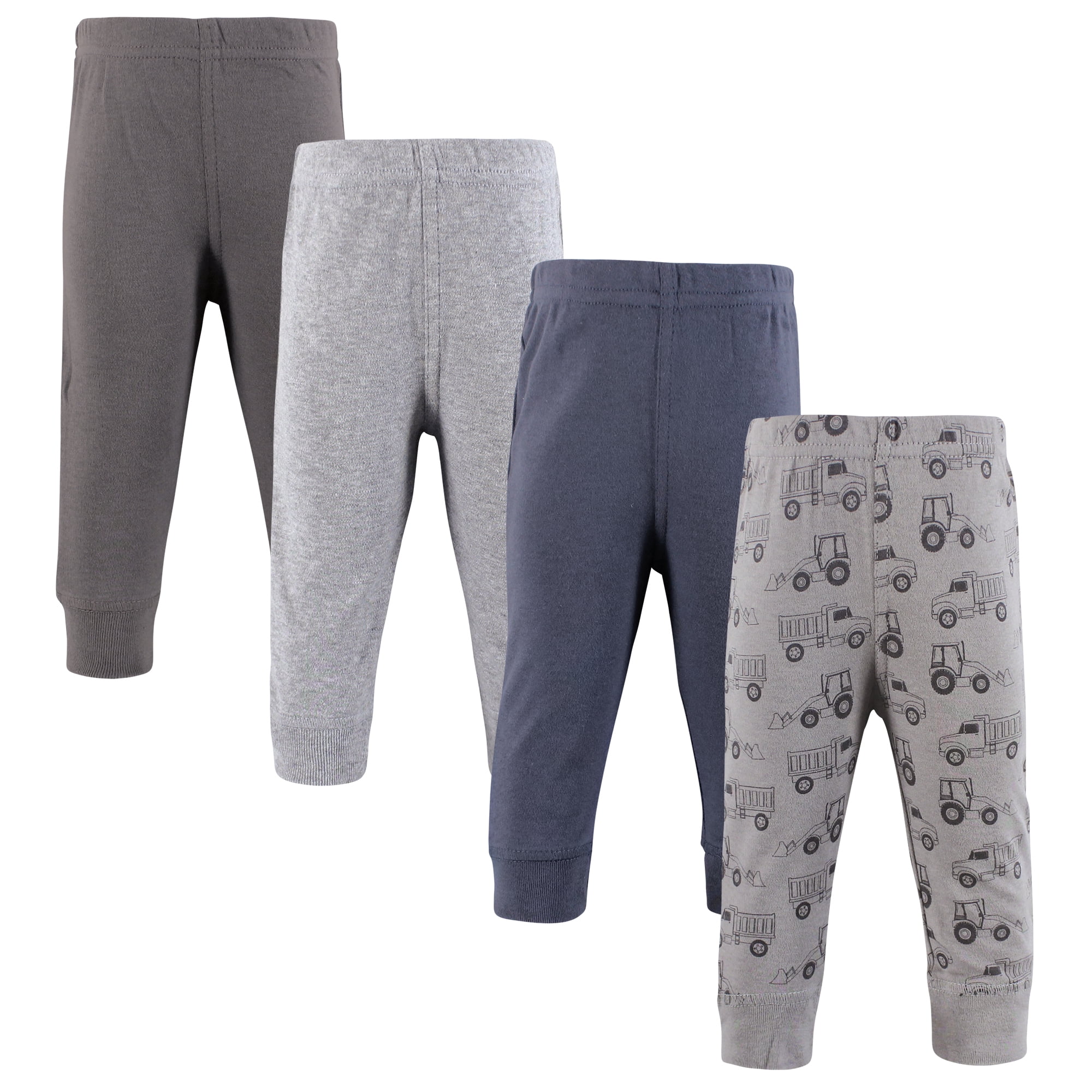 Hudson Baby Boys Cotton Pants and Leggings, Gray Construction Trucks, 6-9 Months