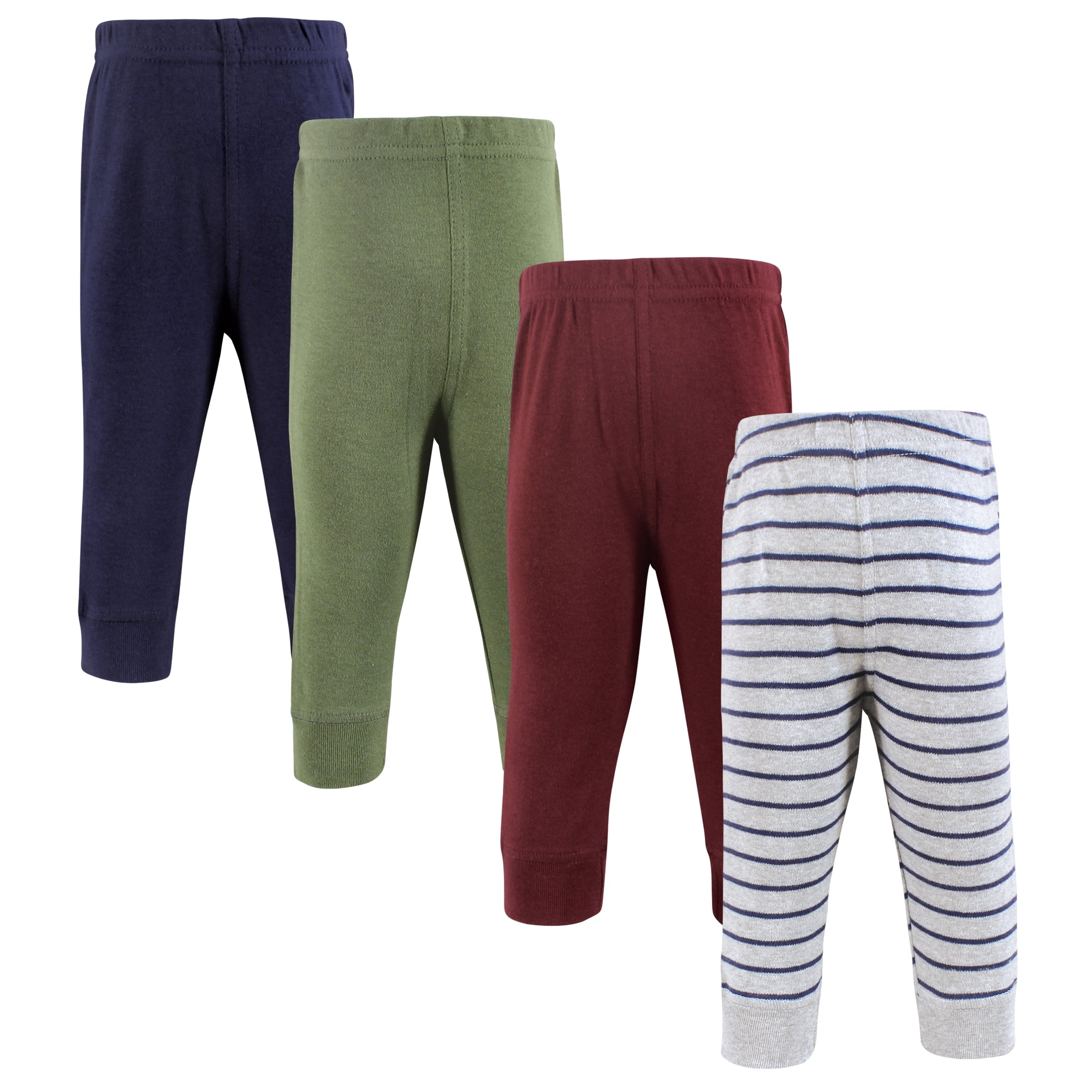Hudson Baby Boys Cotton Pants and Leggings, Stripe Burgundy Olive, 2T
