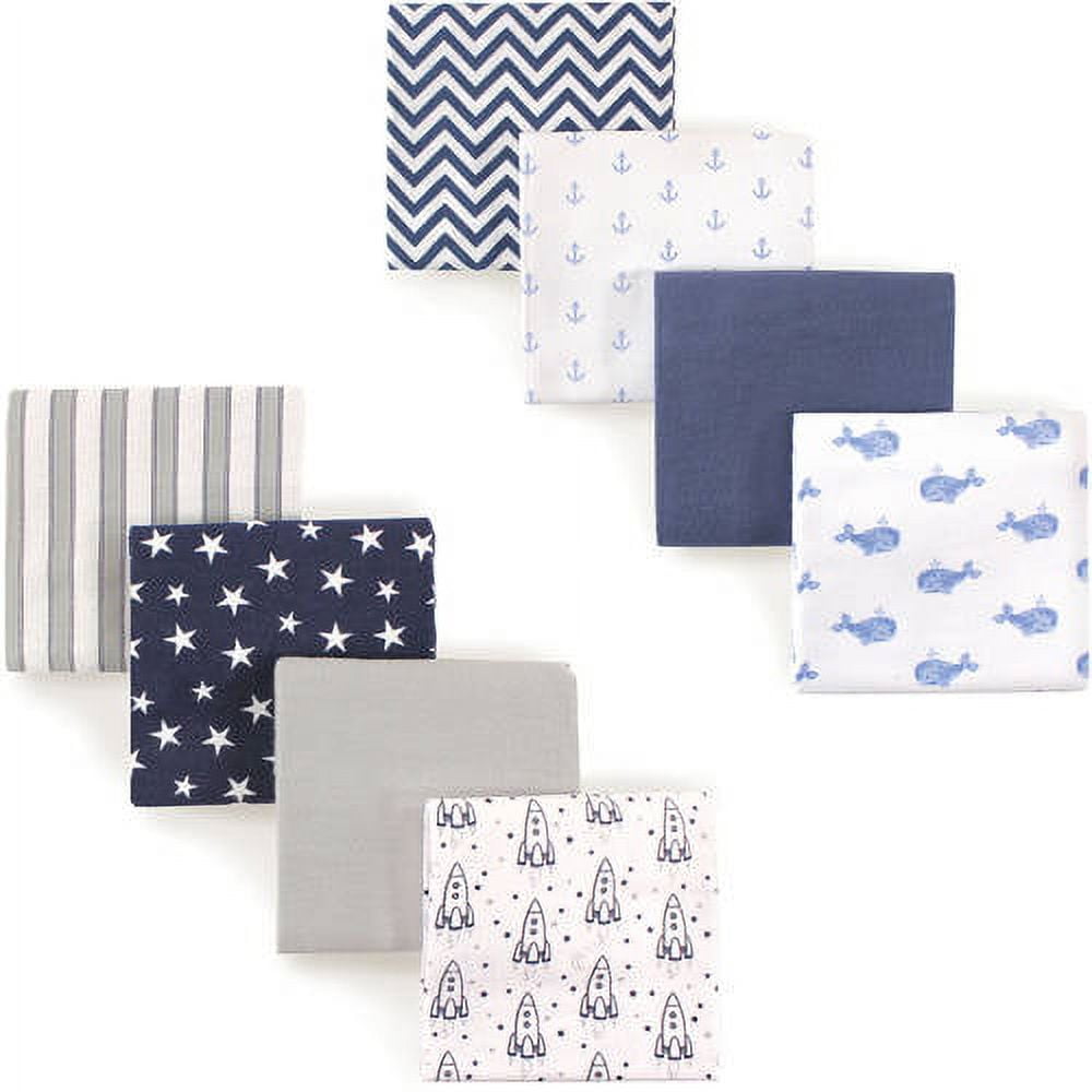 Hudson Baby Boys Flannel Blue 100 % Cotton Baby Blankets (8 Count)