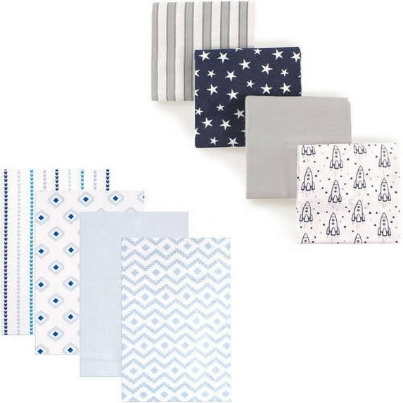 Hudson Baby Boys' Flannel Receiving Blanket, 8-Pack, Choose Your Color