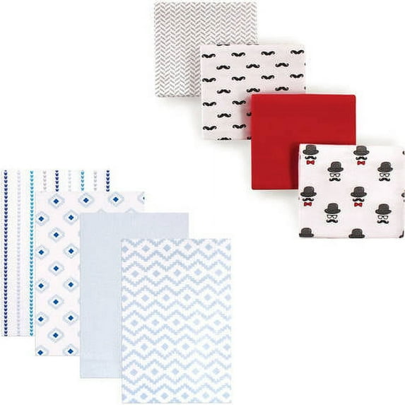 Hudson Baby Boys' Flannel Receiving Blanket, 8-Pack, Choose Your Color