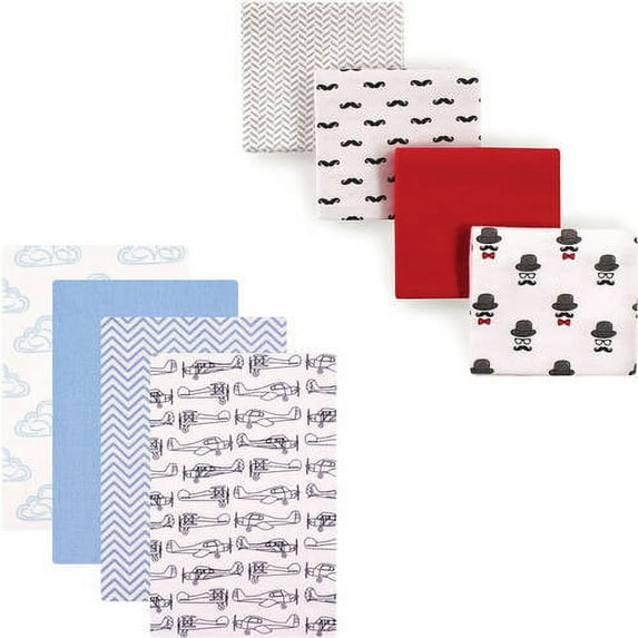 Hudson Baby Boys' Flannel Receiving Blanket, 8-Pack, Choose Your Color