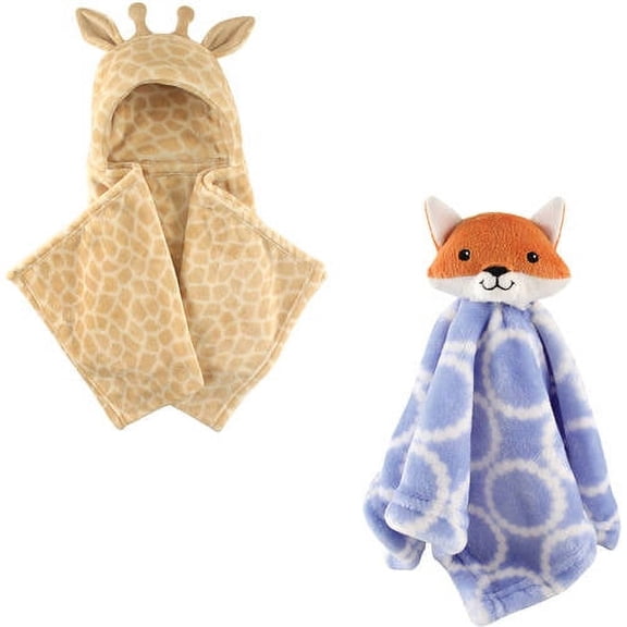Hudson Baby Boys' Hooded Blanket & Security Blanket (Choose Your Color)