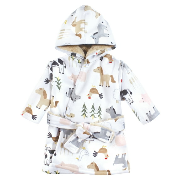 Hudson Baby Boys Mink with Faux Fur Lining Pool and Beach Robe Cover-ups, Cute Farm, 12-18 Months