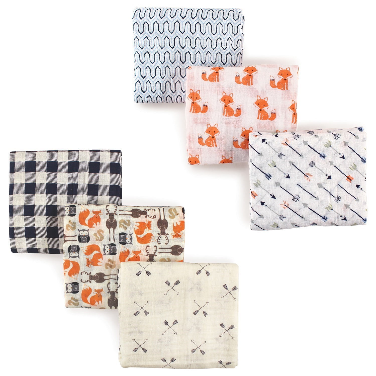 Hudson Baby Boys' Muslin Swaddle Blanket, 6-Pack, Choose Your Color