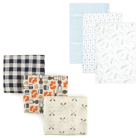 Hudson Baby Boys' Muslin Swaddle Blanket, 6-Pack, Choose Your Color