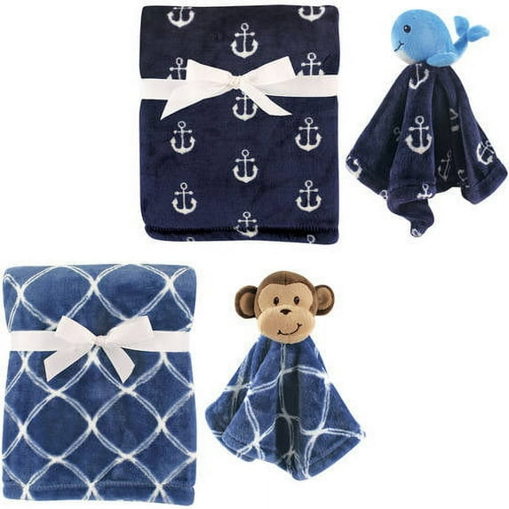 Hudson Baby Boys' Plush Blanket (2-Pack) with Plush Toy and Security Blanket, Choose Your Color