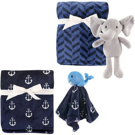 Hudson Baby Boys' Plush Blanket (2-Pack) with Plush Toy and Security Blanket, Choose Your Color