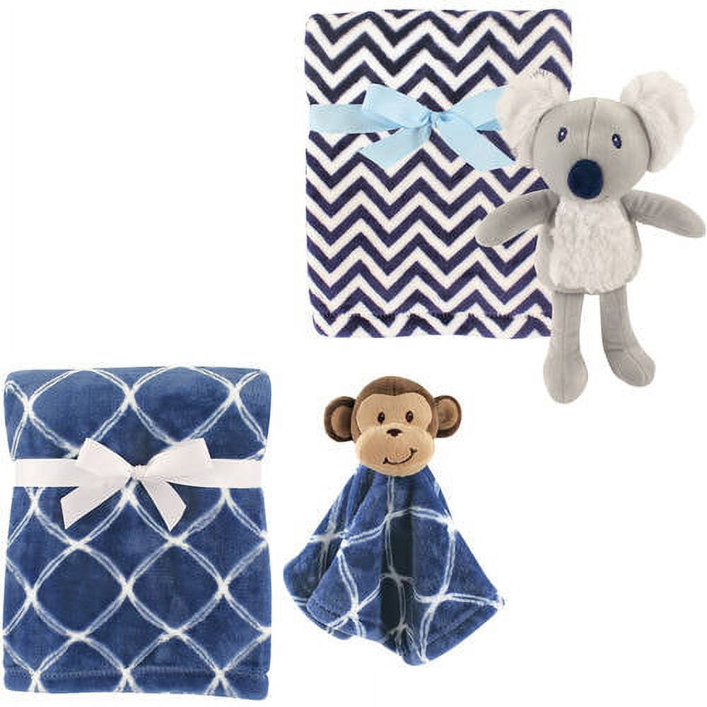 Hudson Baby Boys' Plush Blanket (2-Pack) with Plush Toy and Security Blanket, Choose Your Color