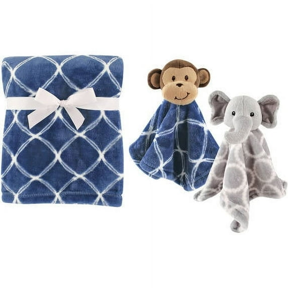 Hudson Baby Boys' Plush Blanket with Security Blankets, 2-Pack, Choose Your Color