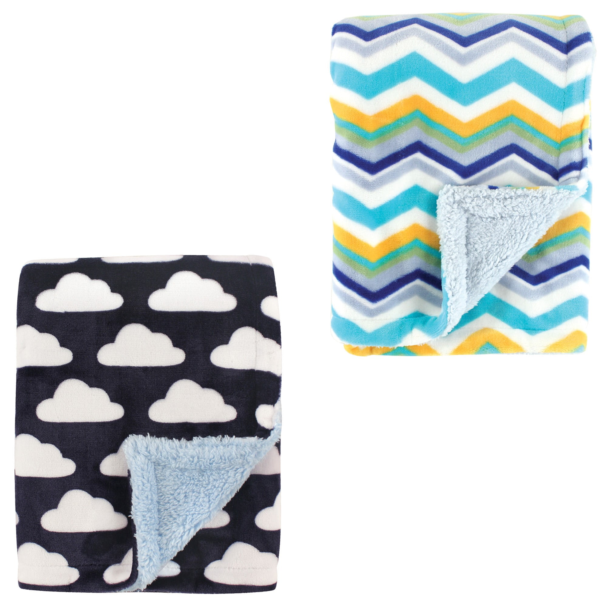 Hudson Baby Boys' Plush Blanket with Sherpa Back, 2-Pack, Choose Your Color