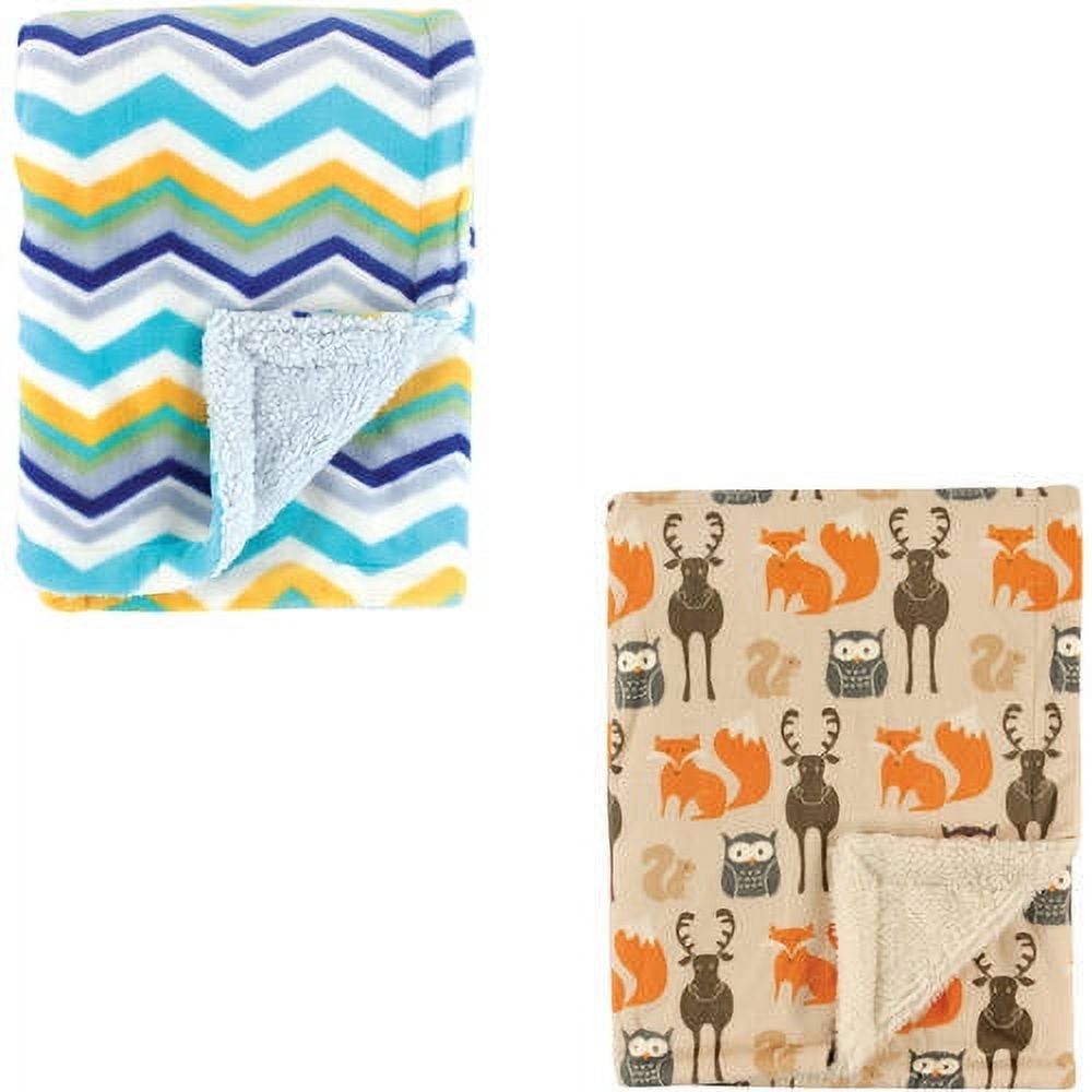 Hudson Baby Boys' Plush Blanket with Sherpa Back, 2-Pack, Choose Your Color