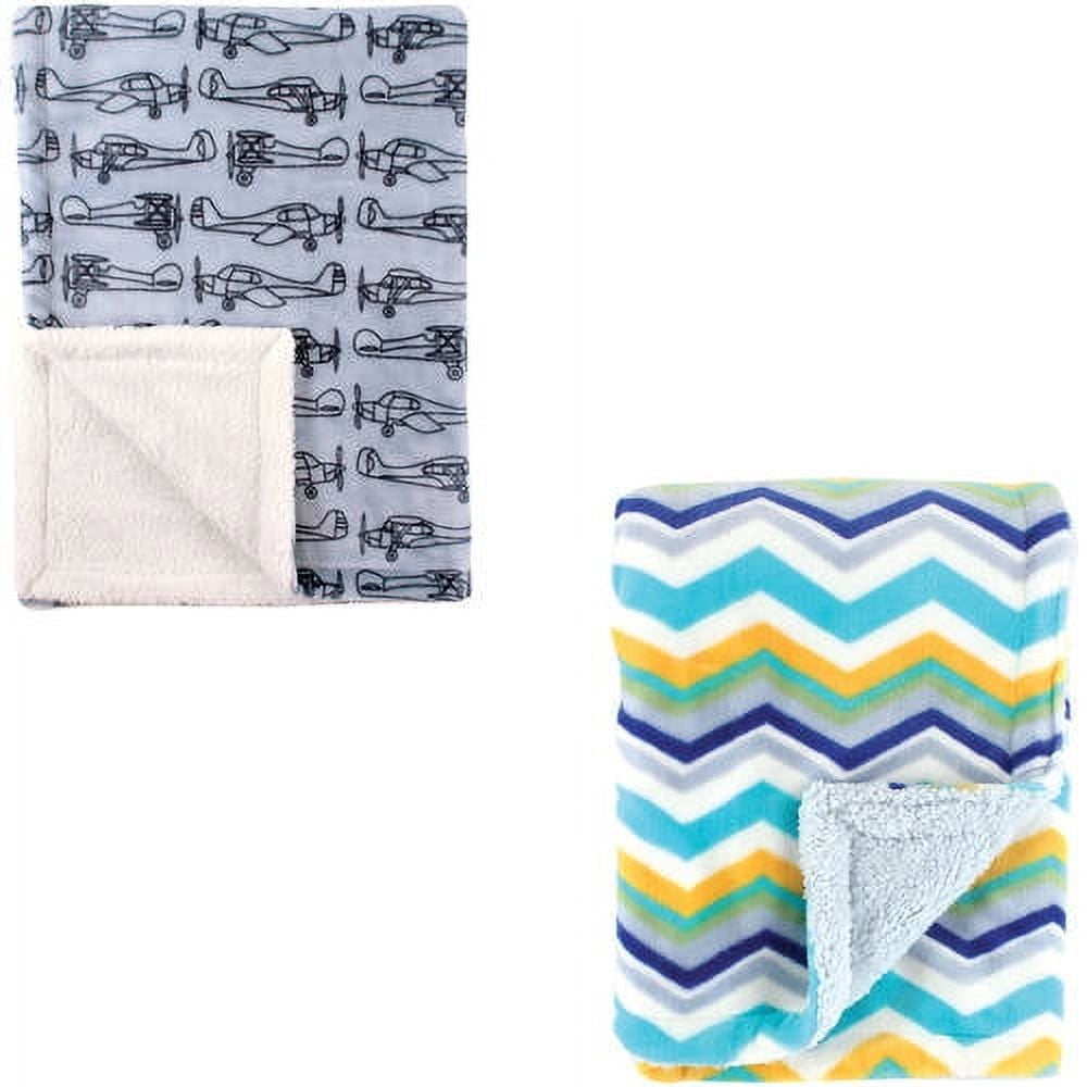 Hudson Baby Boys Plush Sherpa Back Blankets (2 Count)