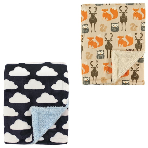 Hudson Baby Boys Plush Sherpa Back Blankets (2 Count)