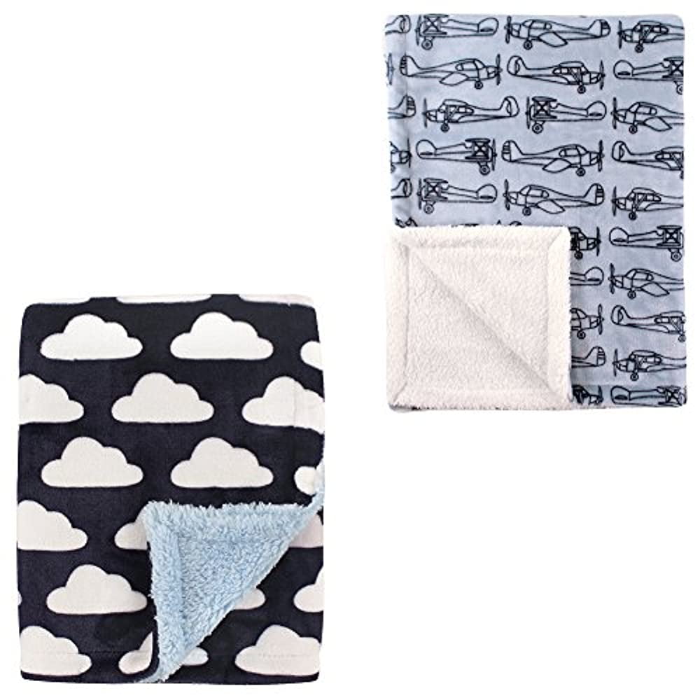 Hudson Baby Boys' Plush Blanket with Sherpa Back, 2-Pack, Choose Your Color