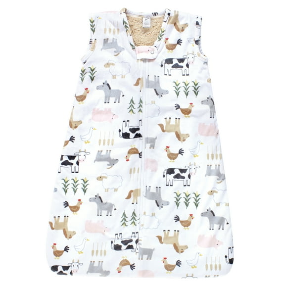 Hudson Baby Boys Plush Faux Fur Sleeping Bag, Wearable Blanket, Cute Farm, 12-18 Months