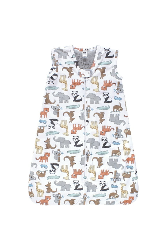 Boys Plush Faux Fur Sleeping Bag, Wearable Blanket, Zoo Animals, 12-18 Months