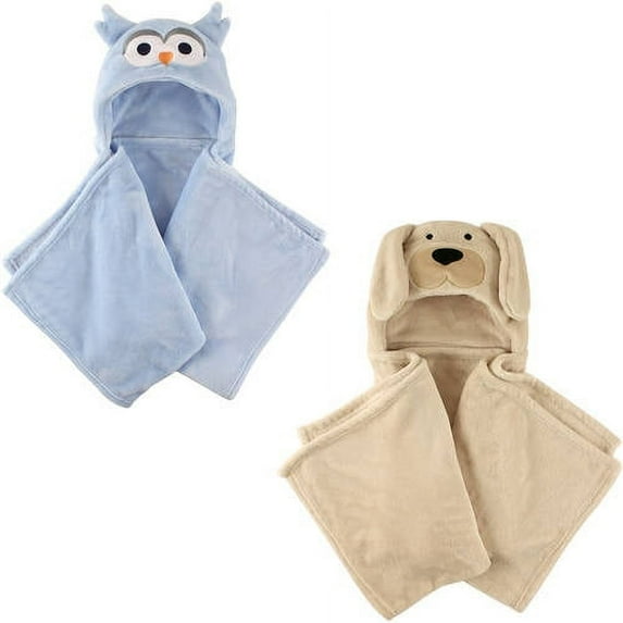 Hudson Baby Boys' Plush Hooded Blanket, 2-Pack, Choose Your Color