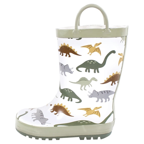 Hudson Baby Boys Rain Boots, Neutral Sage Dinosaurs, 4 Toddler