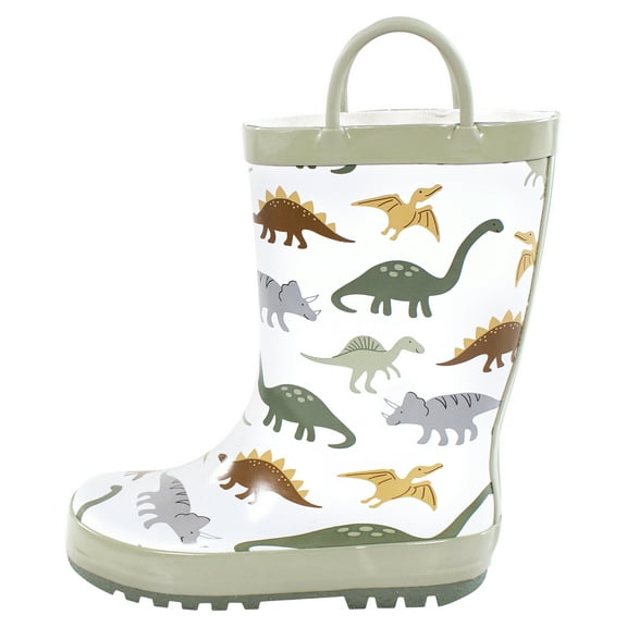 Hudson Baby Boys Rain Boots, Neutral Sage Dinosaurs, 5 Toddler