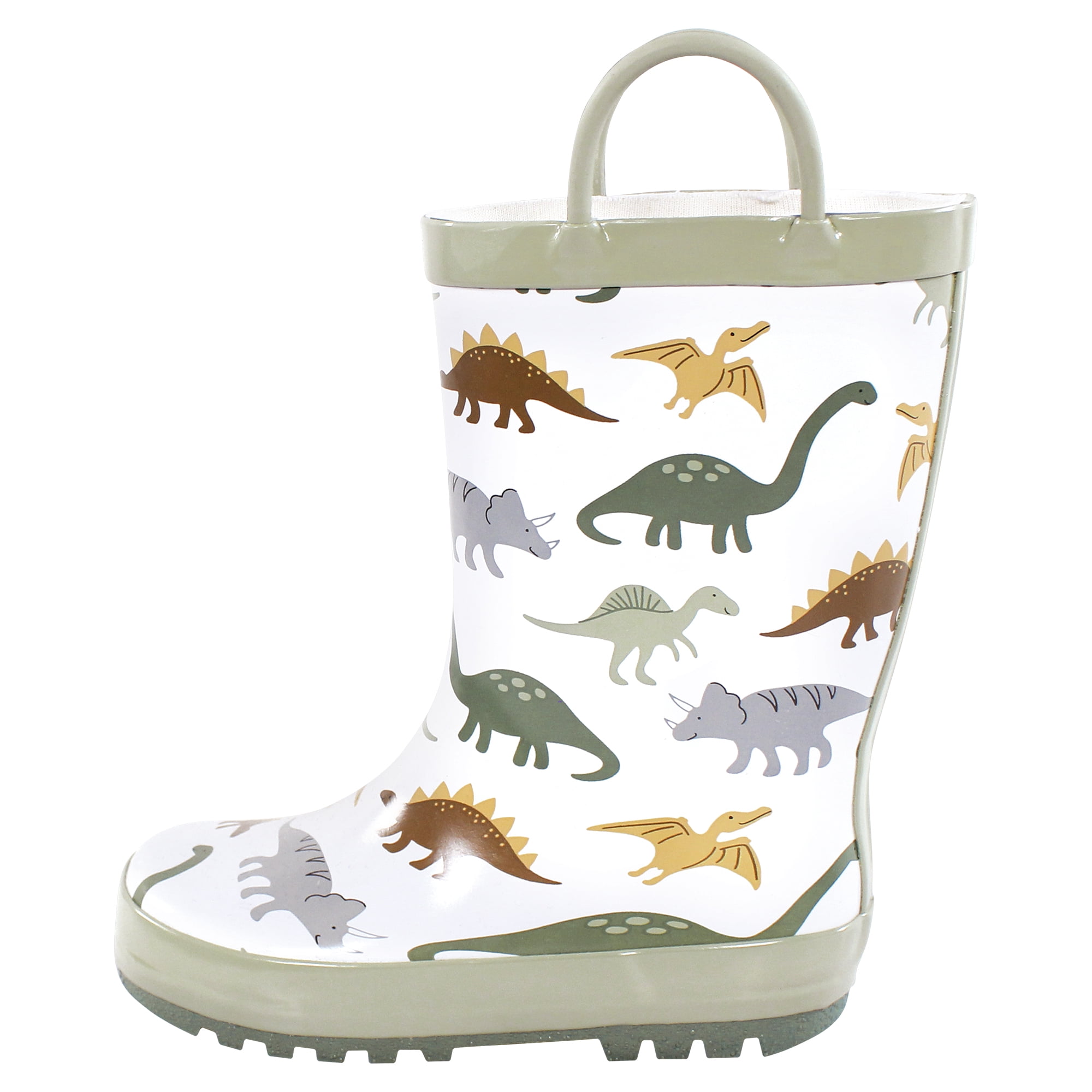 Hudson Baby Boys Rain Boots, Neutral Sage Dinosaurs, 6 Toddler