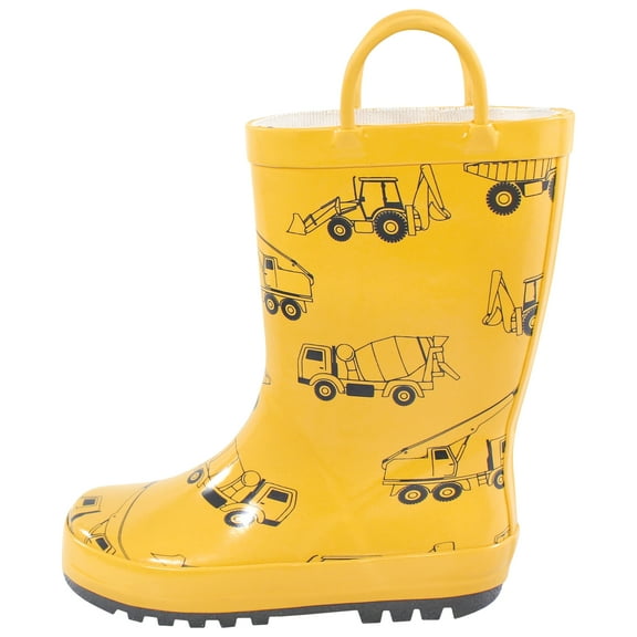 Hudson Baby Boys Rain Boots, Yellow Construction, 4 Toddler