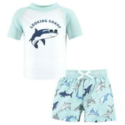 Hudson Baby Boys Swim Rashguard Set, Looking Sharp Shark, 3-6 Months